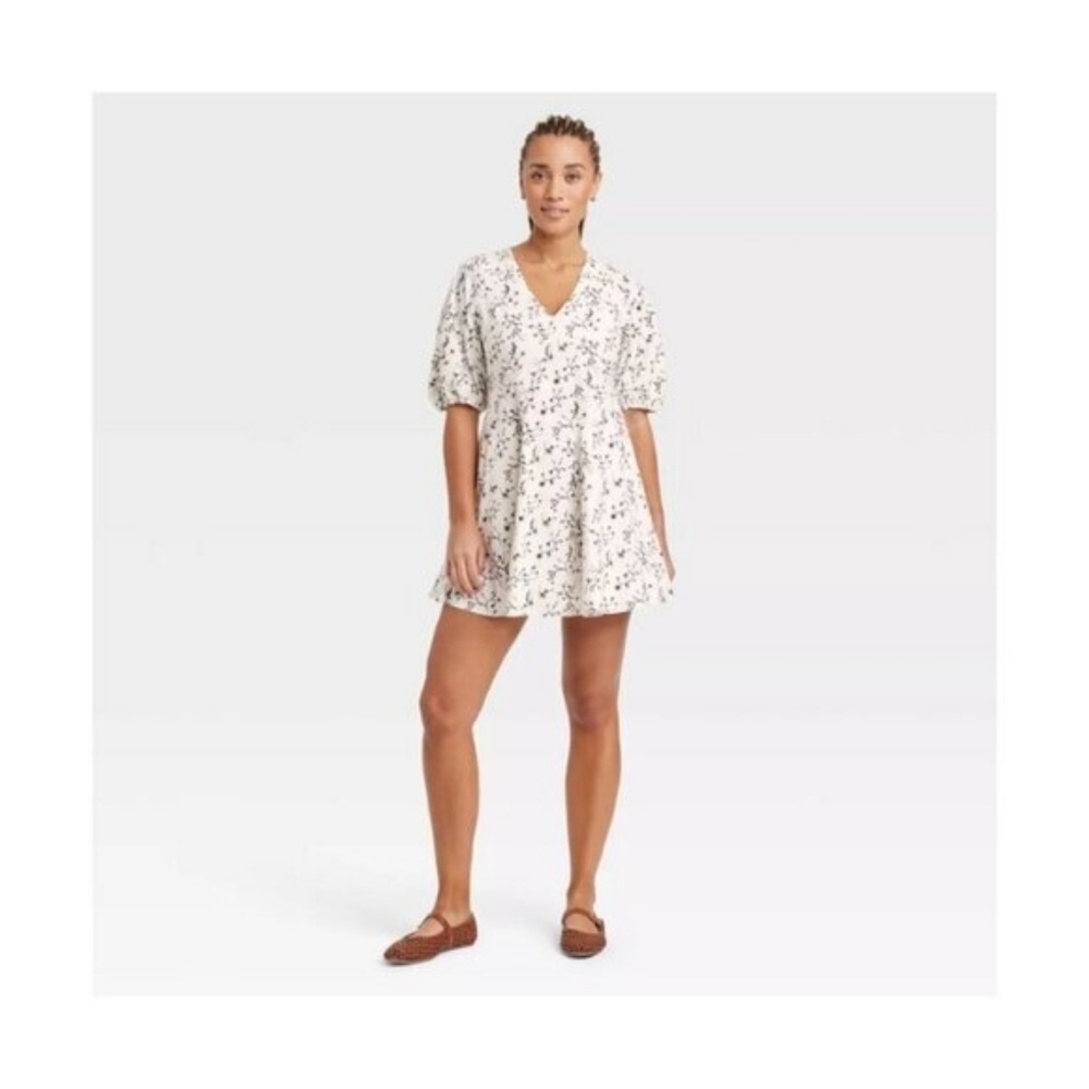 Universal Thread Floral Puff Sleeve Mini Dress with Pockets Large NWT